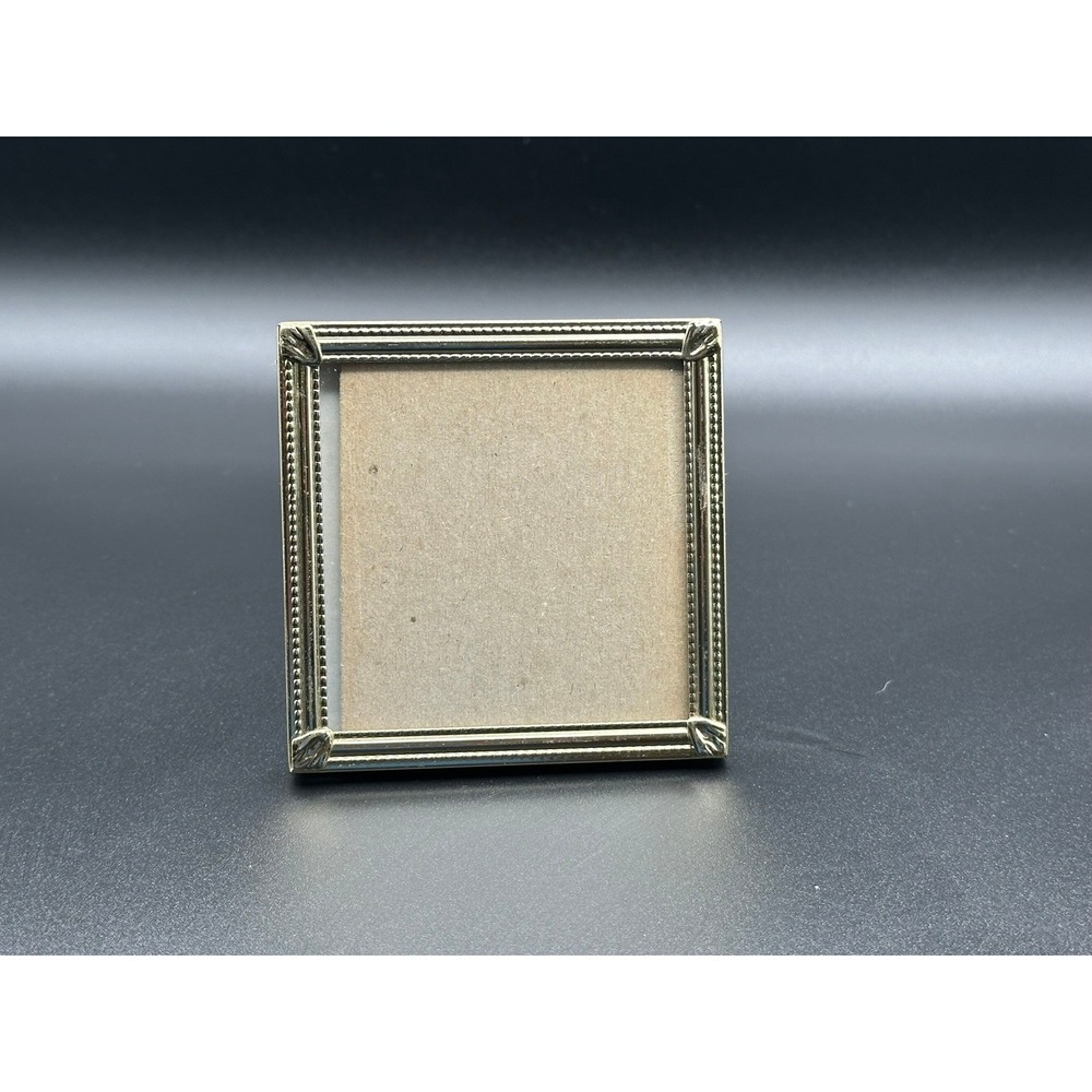 Vintage Gold Metal Tone Square Picture Frame 3.5x3.5 Ornate Beaded Tabletop
